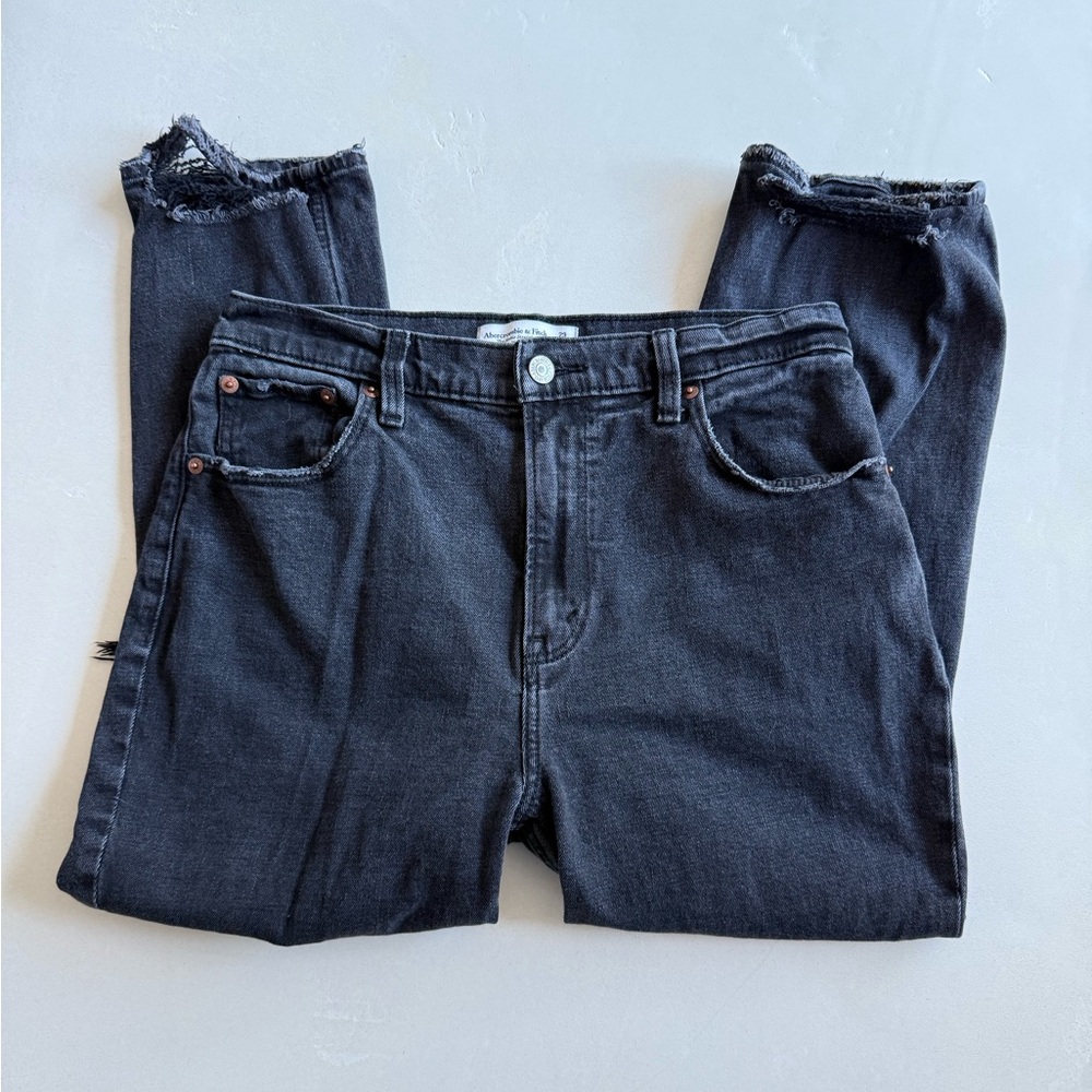 Abercrombie Black Distressed Ankle Straight Ultra High Rise Jeans 29